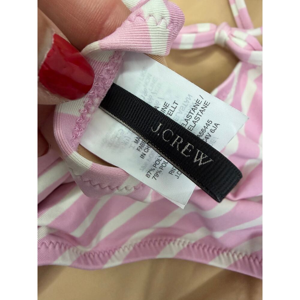 J.Crew Lace-up Back One-Piece Swimsuit Pink & White Stripes Size 16 - Picture 3 of 6